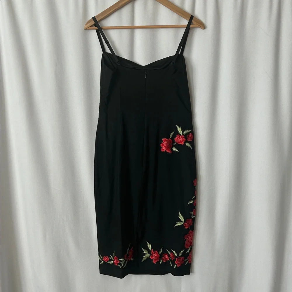 Karen Millen Sexy Black w/ Roses Spaghetti Straps Silk Sheath Dress **Sz 10** 🌹🌹 - Picture 2 of 7